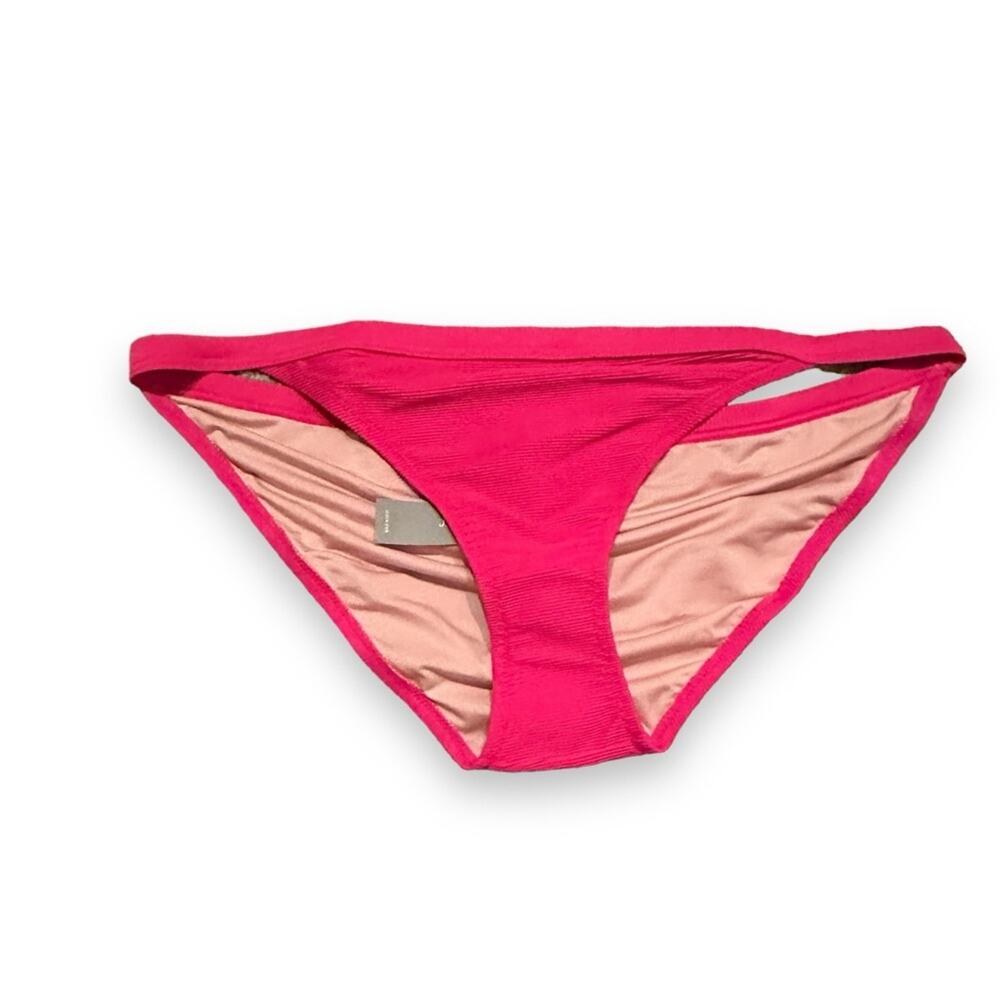 J. Crew Hot Pink‎ Ribbed-Trim Hipster Full-Coverage Bikini Swim Bottom Sz XL NEW